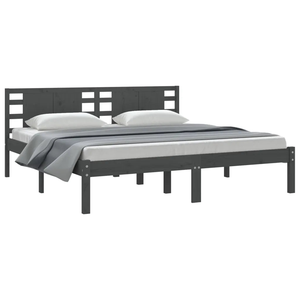 Giroletto-Struttura Letto Grigio in Legno Massello di Pino 200x200 cm 746664