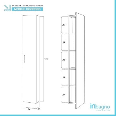 Pensile bagno sospeso 150 cm bianco con anta reversibile Desya