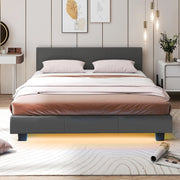 Letto Matrimoniale in Legno, Struttura per Letto Con Testiera Imbottita Luce LED Multicolore e Telecomando, Carico 200 kg, Silenzioso (Grigio)