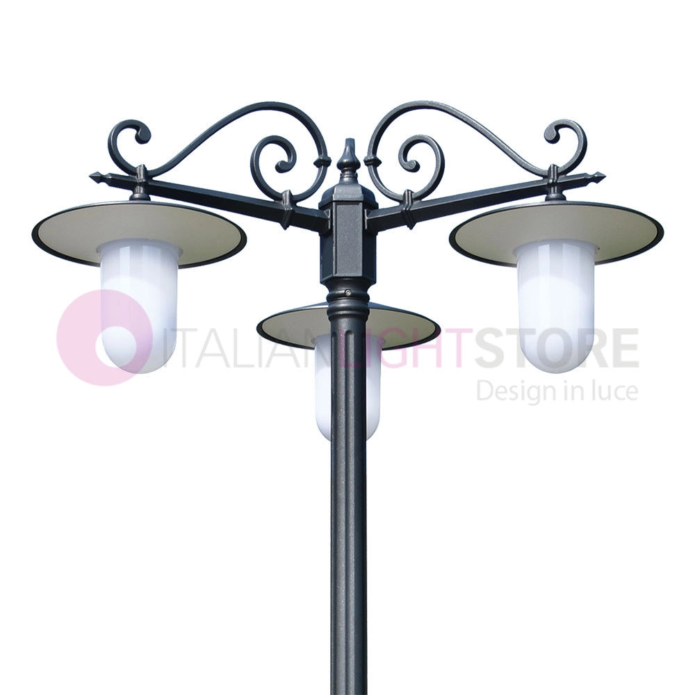 KAIROS ANTRACITE Lampione h.260 a 3 Luci da Esterno Giardino con piattini d.30