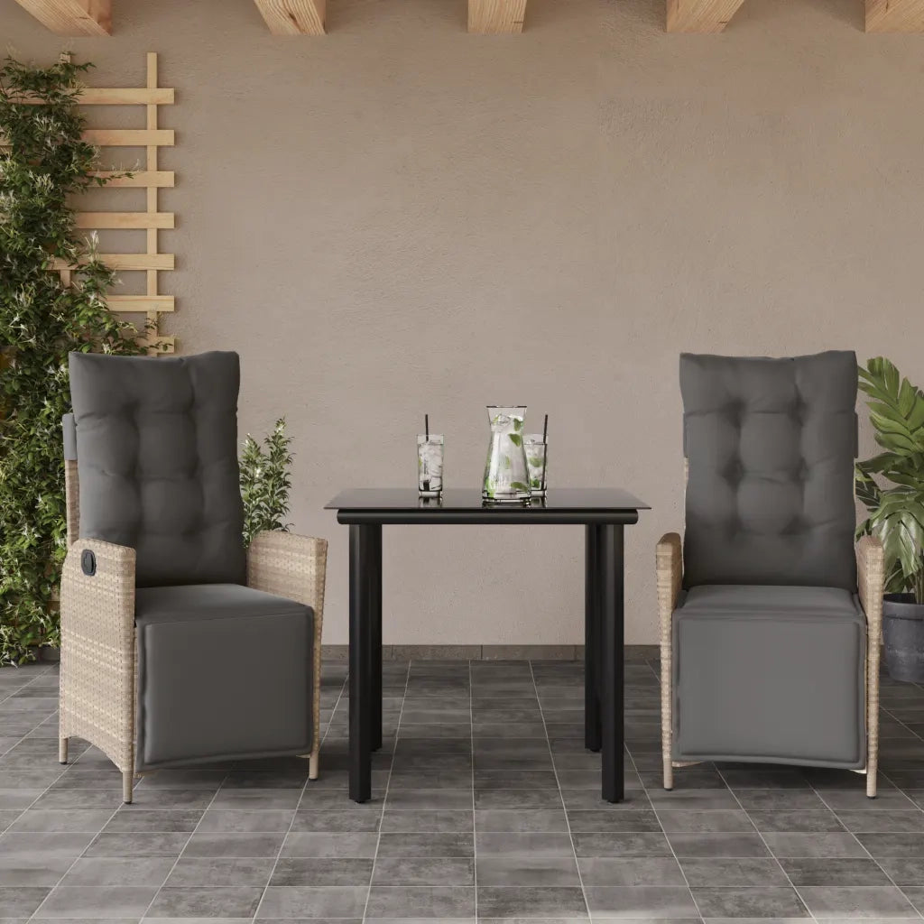 Set Pranzo da Giardino 3pz | Set Salotto da Giardino con Cuscini Grigio Chiaro Polyrattan