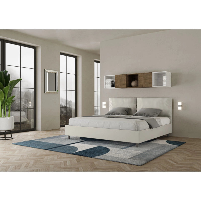 Letto imbottito Matrimoniale 200x200 cm Large - Bianco,Similpelle,Con rete