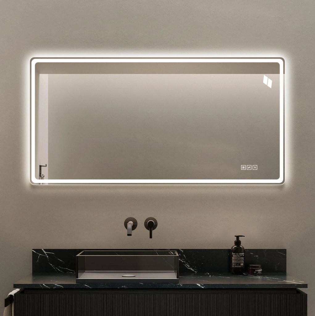 Specchio bagno LED 60x120 cm argento; vetro con luce fronte e retro