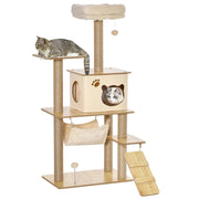 Albero tiragraffi per gatti con piattaforme, amaca e tana ¨C zephmum ¨C beige 130 cm