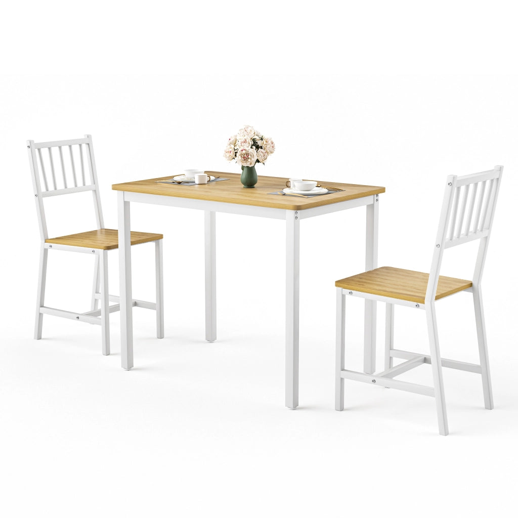 Set Tavolo da Pranzo con 2 Panche e Sedie ¨C Xylo ¨C Legno Naturale e Bianco
