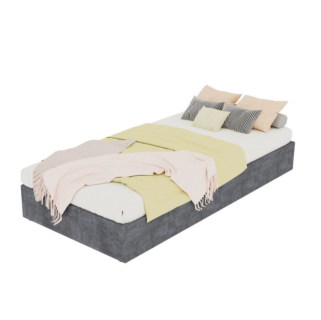 Struttura letto 90x200 cm in tessuto e metallo grigio con design moderno
