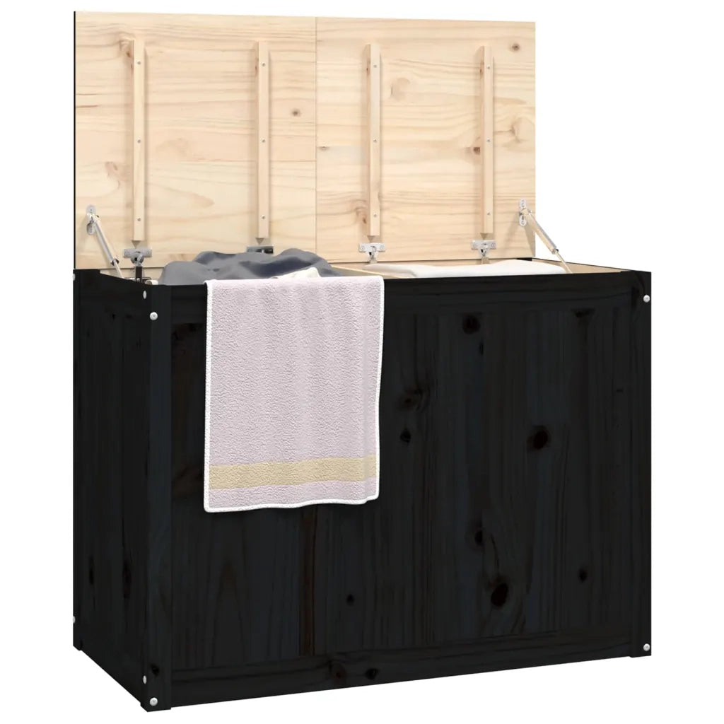 Contenitore per Bucato Nero 88,5x44x66 cm Legno Massello Pino 823573