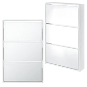 Scarpiera di design mobile contenitore con 3 scomparti capienza 9 paia di scarpe frontale a specchio pannello di particelle rivestito in melamina 102,5 x 63 x 17 cm bianco 03_0005165