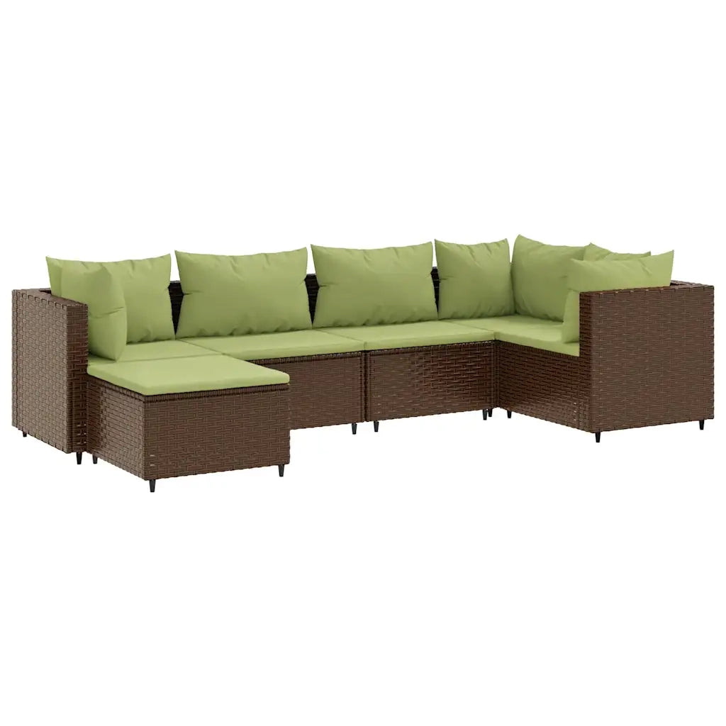 Set Mobili da Giardino 6pz con Cuscini in Polyrattan Marrone