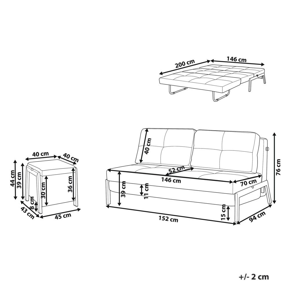 Set divano e panca Bouclé bianco imbottito Gambe in ferro Funzione letto Contenitore aggiuntivo Stile moderno