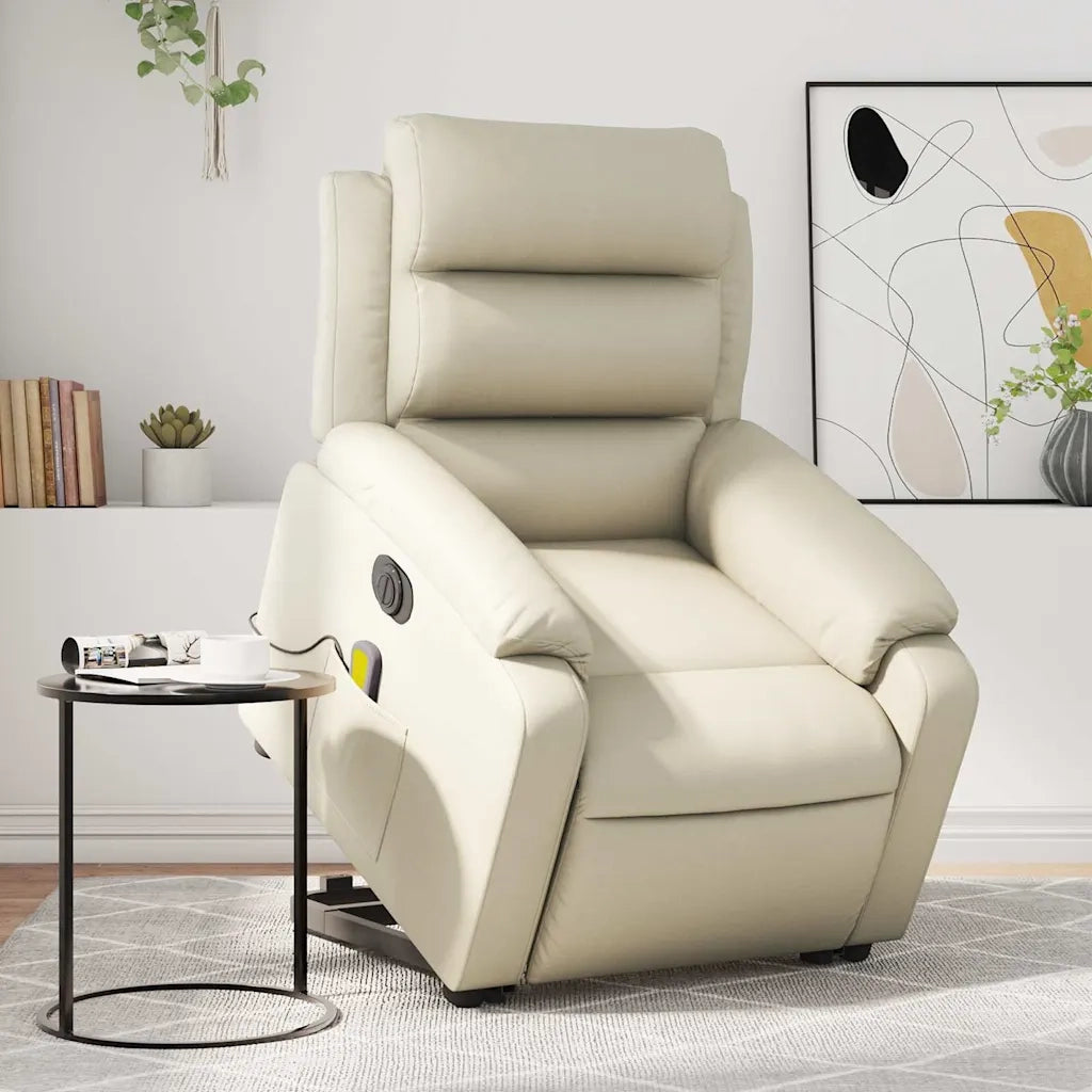 Poltrona Alzapersona Elettrica Reclinabile Crema in Similpelle 3205064