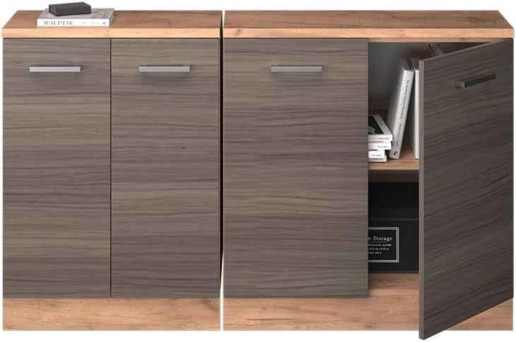 Set di mobili sottotetto Rion, Grigio nobile, 140 cm Set di 2 carcasse armadio profondità 60 cm, adatto per il salvaspazio sotto tetti spioventi
