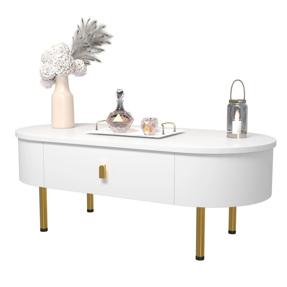 Tavolino da Caff¨¨ con Cassetti ¨C MINIMAL ¨C Gambe Dorate, Angoli Curvi