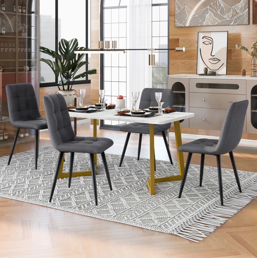 Set tavolo e 4 sedie con piano effetto marmo in MDF grigio