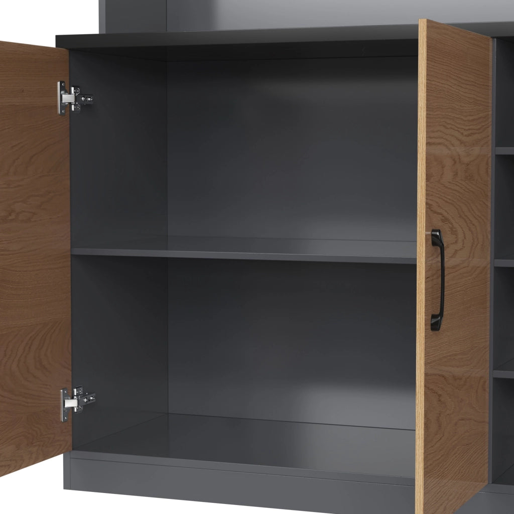 Colonna da cucina con LED e vani regolabili in MDF e vetro temperato grigio naturale 100 × 47 × 187 cm