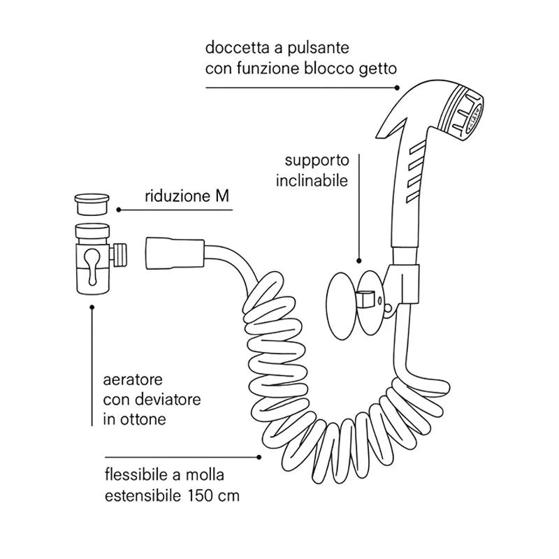 Doccetta cromata per lavabo o bidet con deviatore e aeratore - serie Sally