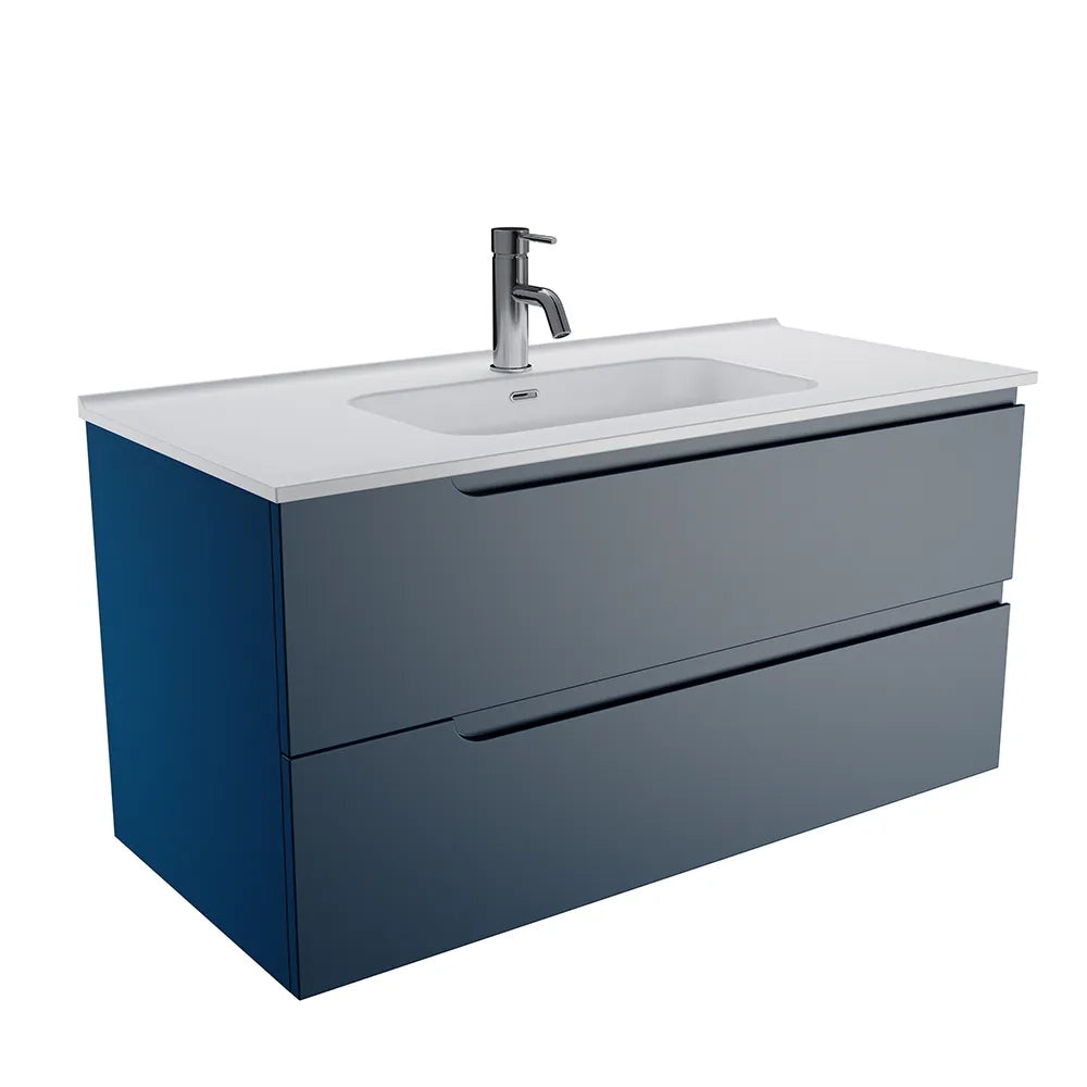 Mobile bagno sospeso 70 cm due cassetti blu zaffiro opaco con lavabo | Ardenne