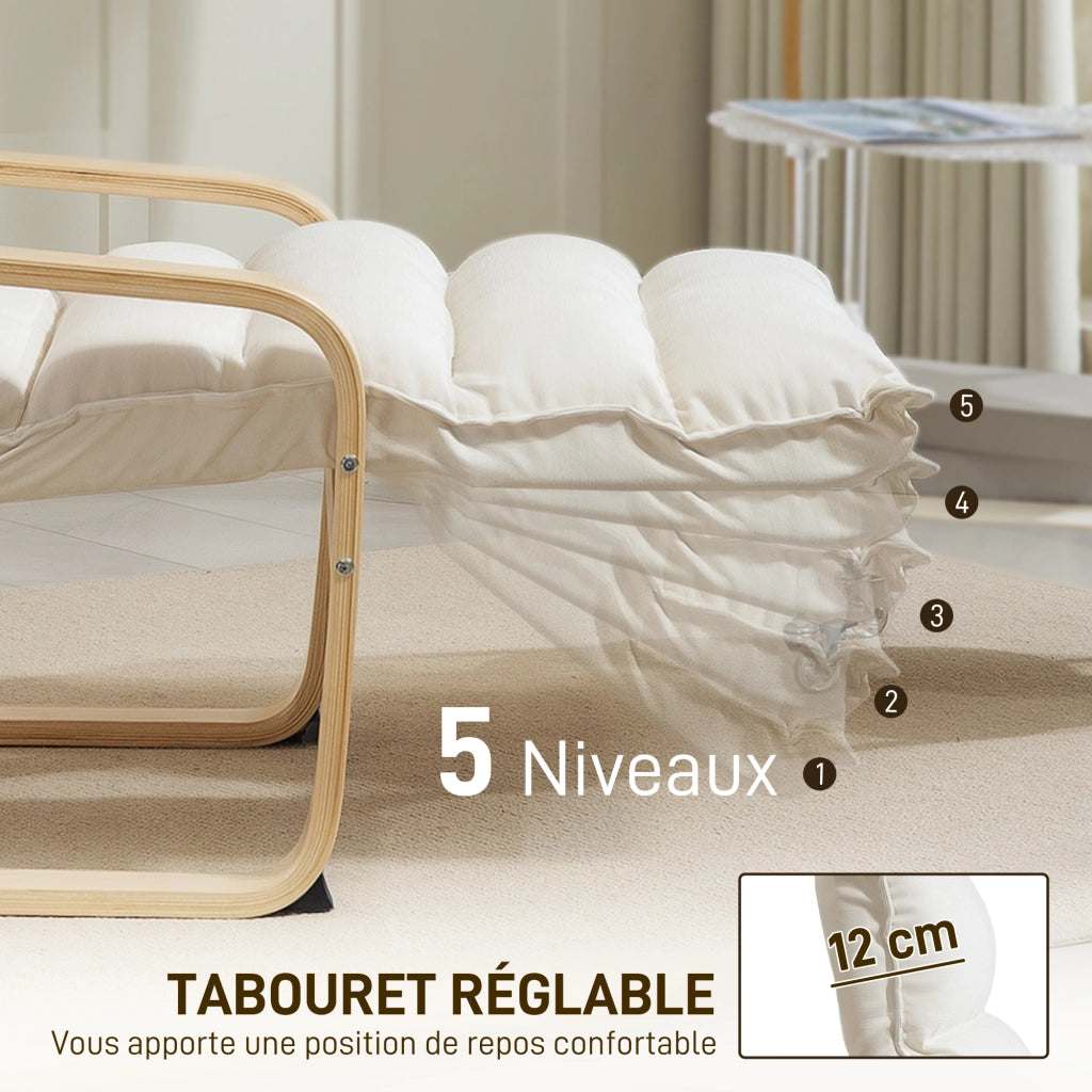 Poltrona reclinabile in velluto con poggiapiedi regolabile ¨C Minimal ¨C 67x93x105cm, crema