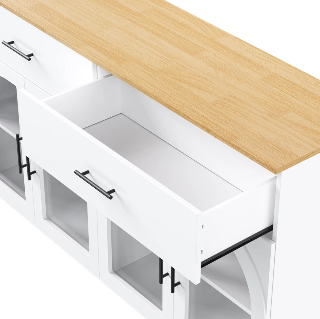 Buffet Cucina con LED, 2 Cassetti e 4 Ante, Ripiani Interni, 147x40x86 cm, Bianco