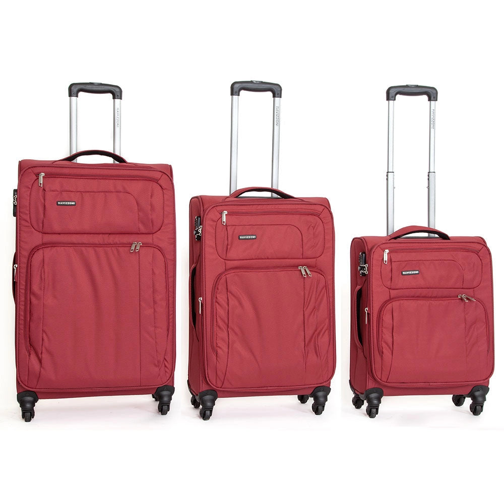 Set 3 Valigie Trolley Morbide in Poliestere 4 Ruote TSA Ravizzoni Raffaello Rosso