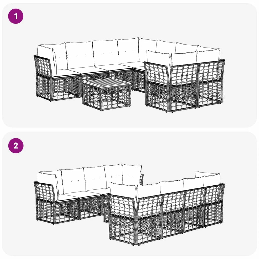 Set di divani da esterno 9 pz Nero e Grigio scuro polyrattan 3437419