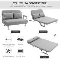Divano Letto Singolo in Finta Pelle con Seduta Regolabile in 5 Posizioni, 105x80x78 cm, Grigio Chiaro