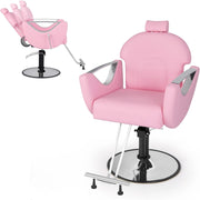 Poltrona da Barbiere Girevole, Sedia da Salone Reclinabile con Altezza Regolabile, Girevole a 360° con Pompa Idraulica, Poggiatesta, Portata 150 kg (Rosa)