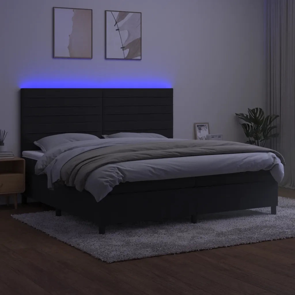 Letto a Molle con Materasso e LED Nero 200x200 cm in Velluto cod mxl 63409