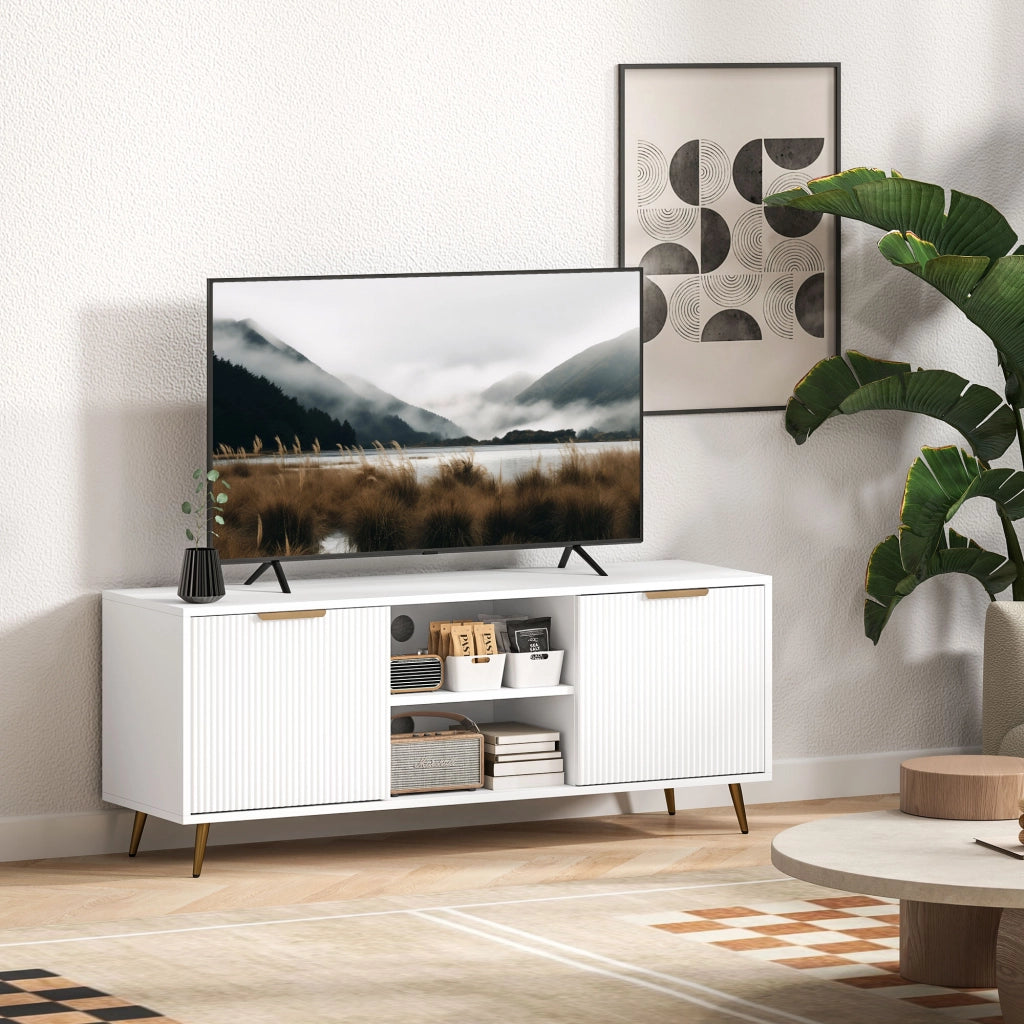 Mobile TV con 2 ripiani aperti e 2 ante ¨C Zephmum ¨C Bianco 120x35x48 cm