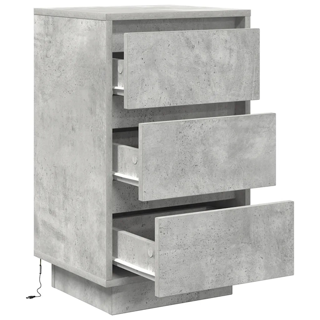 Comodino con Luci LED Grigio Cemento 38x34x65 cm