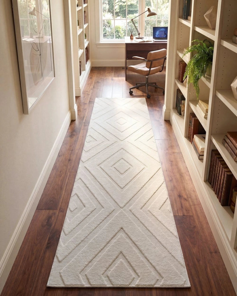 Tappeto in tessuto bianco sporco 80 x 300 cm jacquard forma rettangolare tappeto decorativo