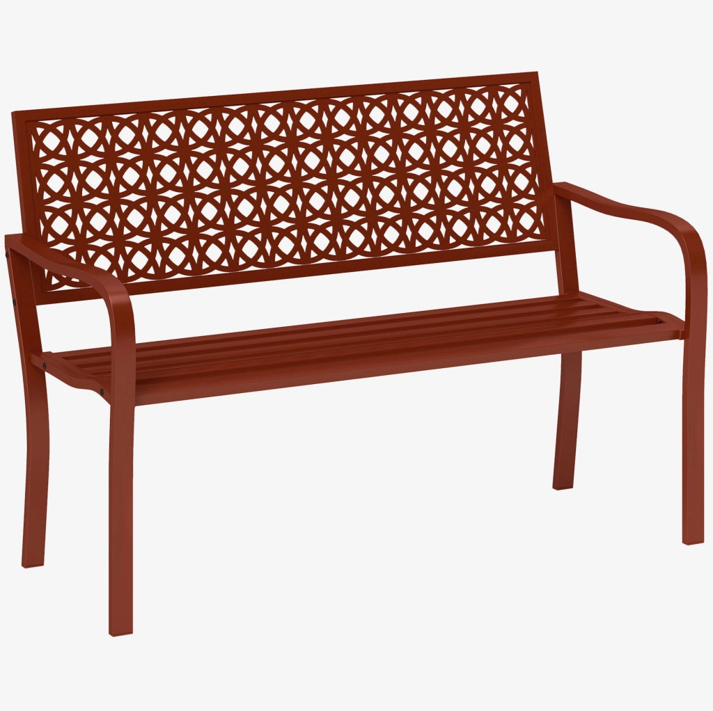 Panchina da giardino a 2 posti in acciaio rosso 127 x 63 x 85 cm; con braccioli e schienale decorato