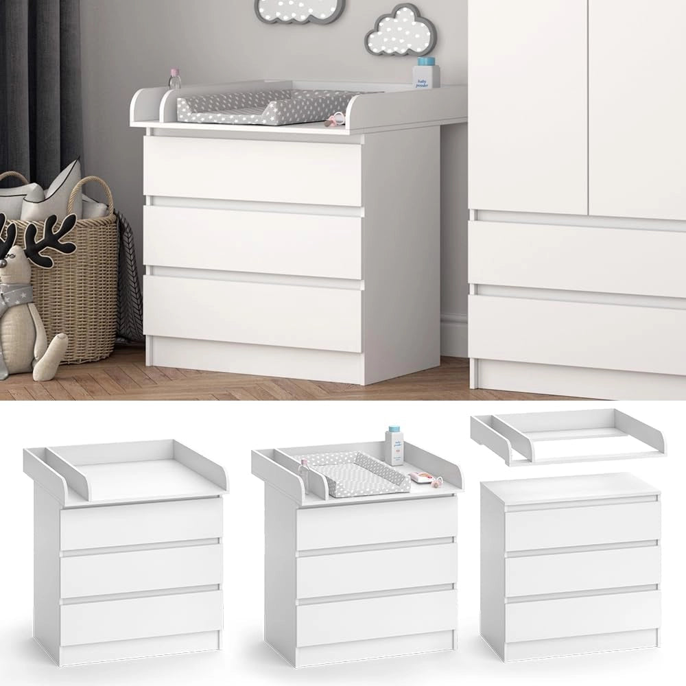 Fasciatoio Emma, Bianco, 80 x 85.4 cm con 3 cassetti