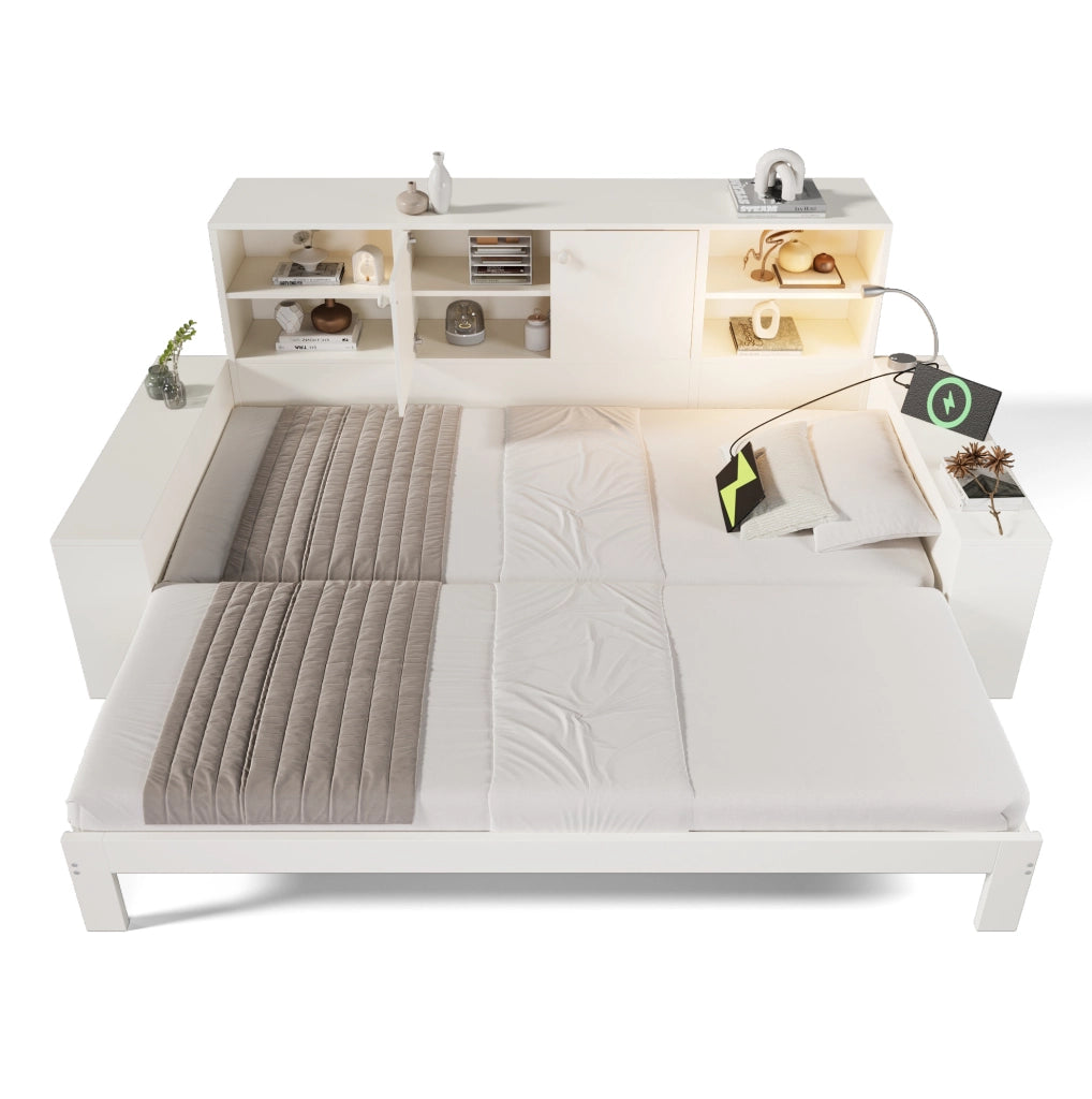 Letto a scomparsa con letto estraibile 90x200 cm; contenitore e porte USB; bianco