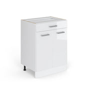 Mobiletto base per cucina R-Line Bianco lucido/Bianco 60 cm con cassetto, senza piano di lavoro Vicco