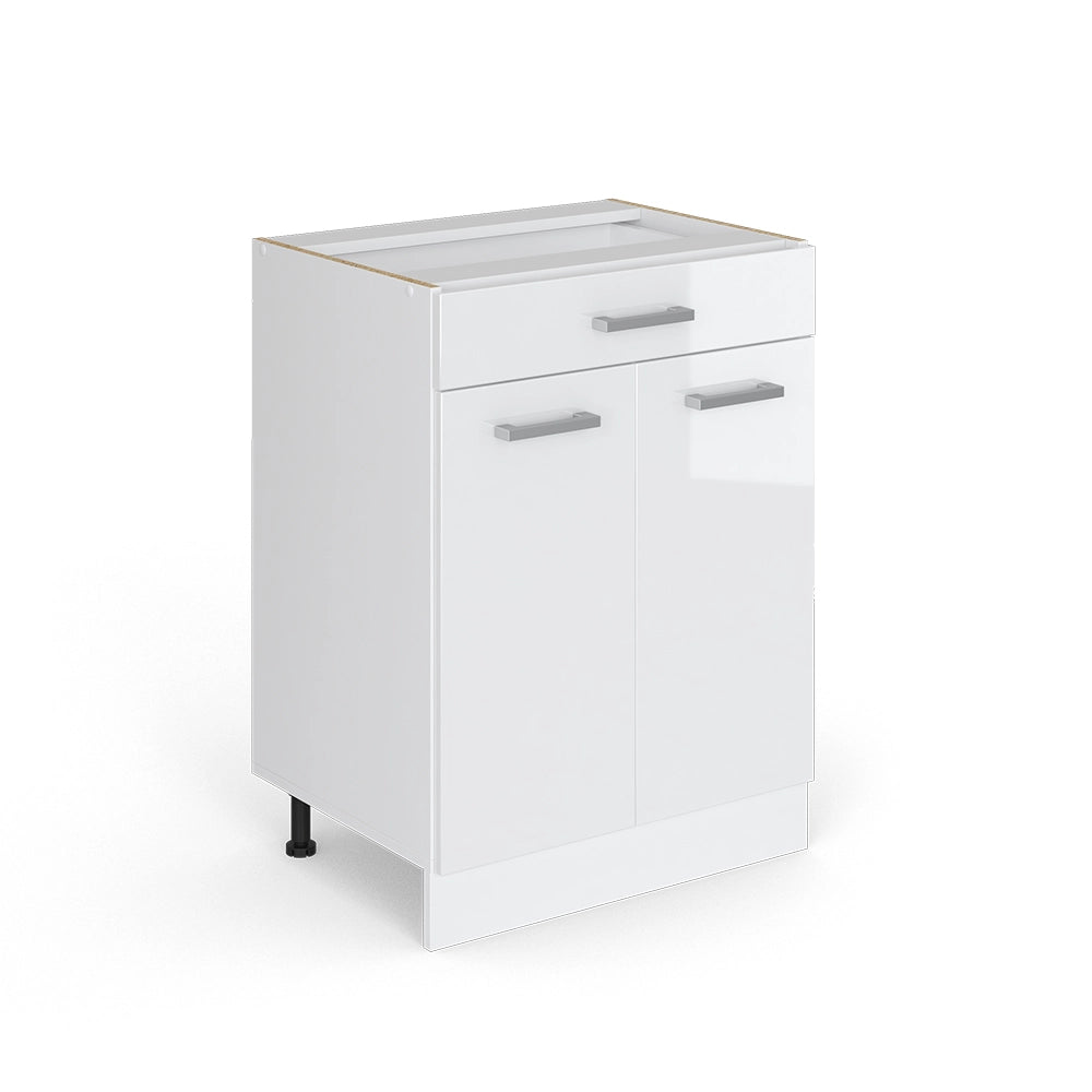 Mobiletto base per cucina R-Line Bianco lucido/Bianco 60 cm con cassetto, senza piano di lavoro Vicco