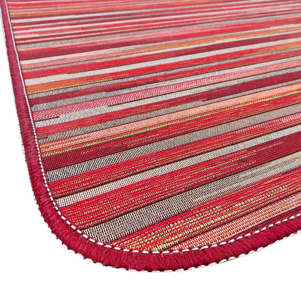 Tappeto Cucina Bordato Tessitura Piatta Bagno Camera Corridoio Stile Bamboo Bordeaux 52x110 cm
