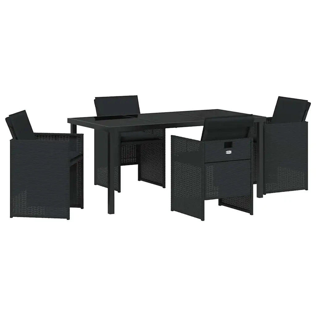 Set da Pranzo per Giardino con cuscino 5 pcs Nero polyrattan