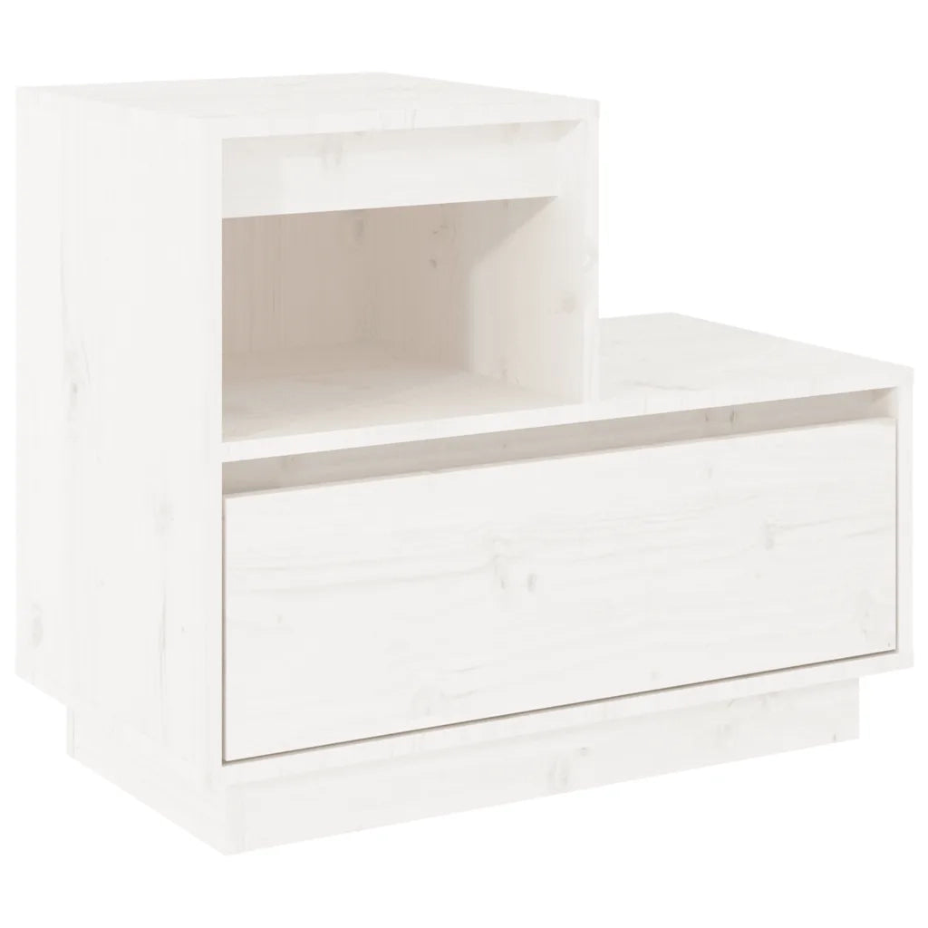 Set di 2 Comodini | Armadio da Notte | Mobiletto da notte Bianchi 60x34x51 cm in Legno Massello di Pino