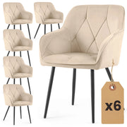 Set di 6 Sedie in velluto trapuntato DIAMANTE Beige gambe nere