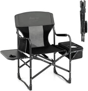 Sedia da Campeggio Pieghevole, Sedia da Regista Robusta con Tavolino, Borsa Frigo, Borsa Portaoggetti e Cinghia, Portata 180 kg, per Campeggio Escursione Pesca Picnic (Nero)