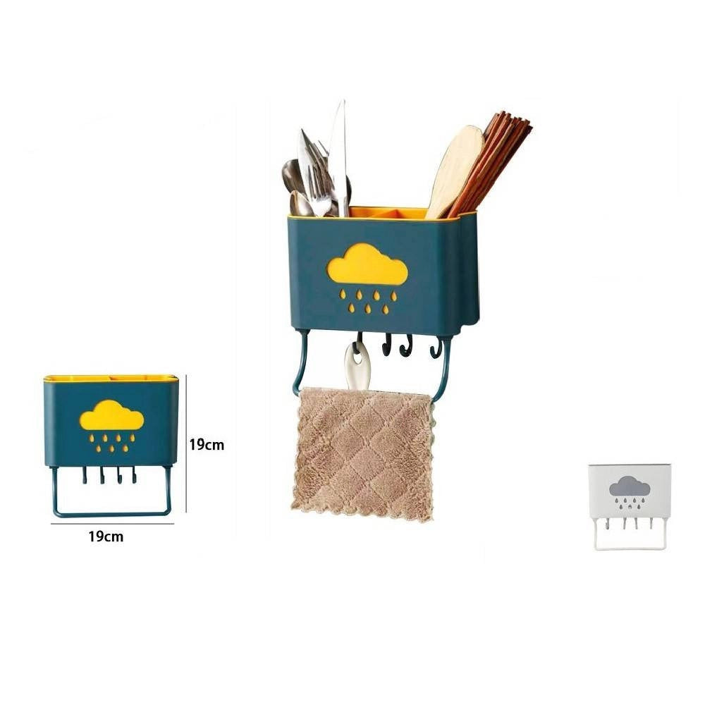 Trade Shop - Cestello Porta Bacchette Posate Cucchiaio Spatole Scarico Con Ganci Parete 70214 -