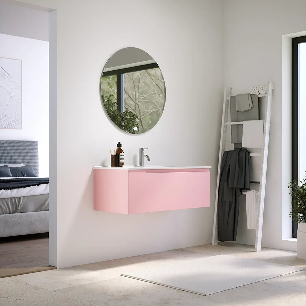 Mobile bagno sospeso 80 cm un cassetto rosa cipria opaco con lavabo | Ardenne