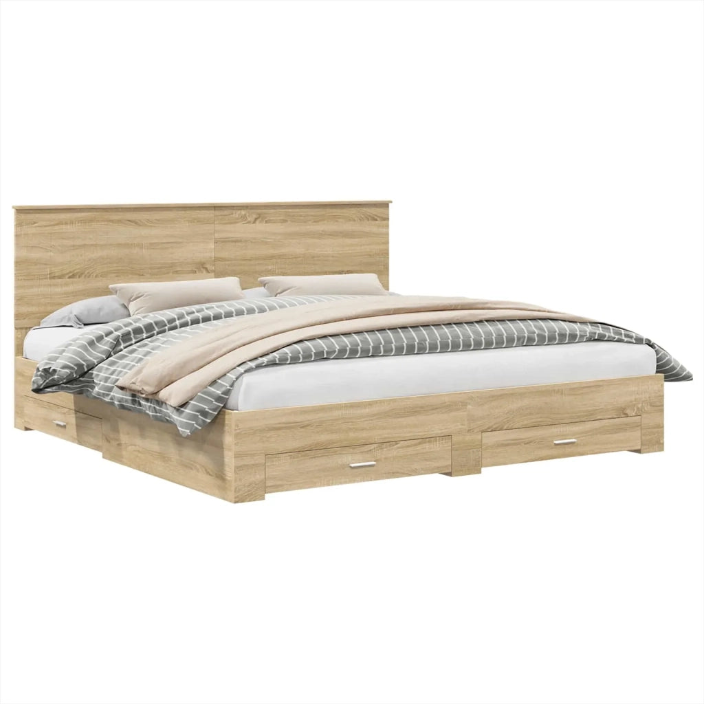 Struttura del letto con testiera Rovere Sonoma 200 x 200 cm 3411266