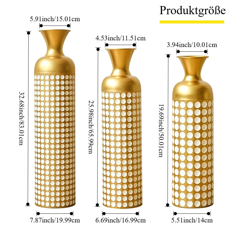 Vasi da pavimento in metallo set da 3 con punti bianchi finitura oro bronzo antico