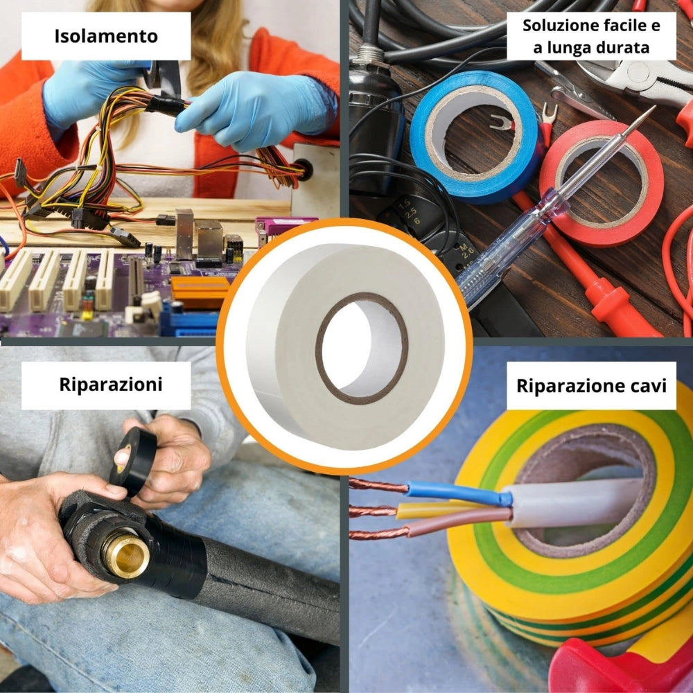 Kit nastro isolante in pvc autoestinguente multicolore per impianti sicuri *** colore bianco, dimensioni 19 mm x 25 m...