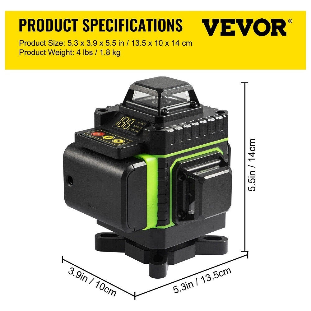 Trade Shop - Livella Laser A Verde 16 Linee Autolivellante 4x360° Con Base Di Treppiede -