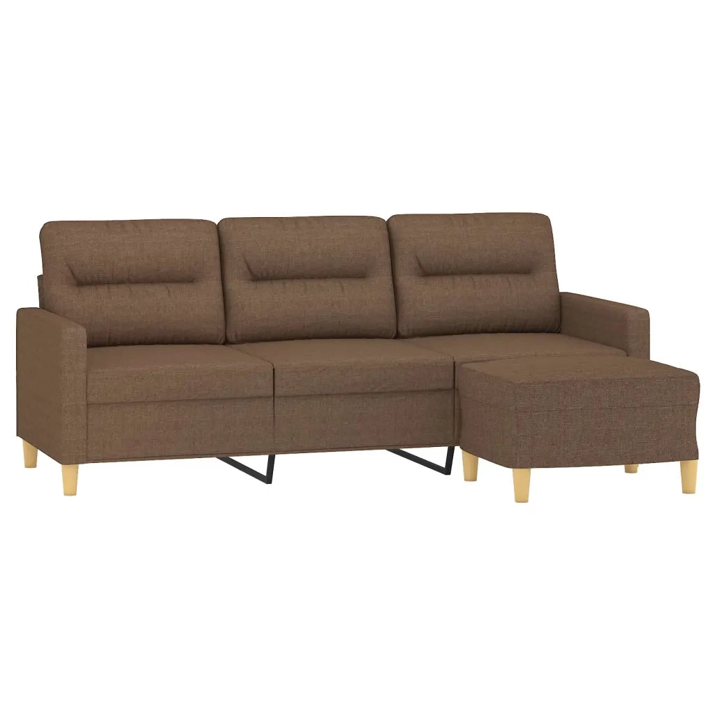 Divano a 3 Posti con Poggiapiedi Marrone 180 cm in Tessuto 3201076