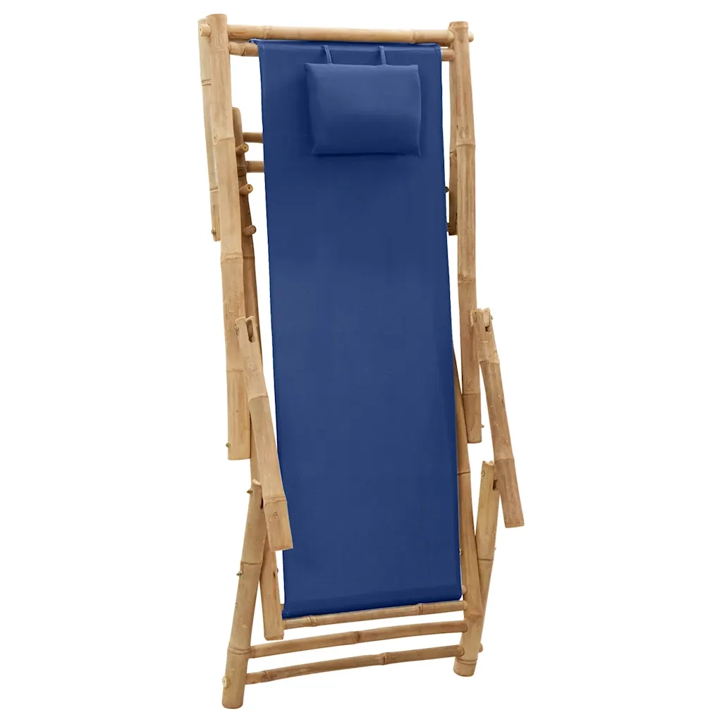 Sedia a Sdraio in Bambù e Tela Blu Marino 318596