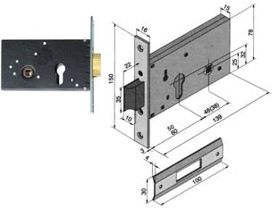 SERRATURA DA INFILARE PER FASCE CATENACCIO E SCROCCO MM.78 H 121  mm.60 (12160010)    WELKA